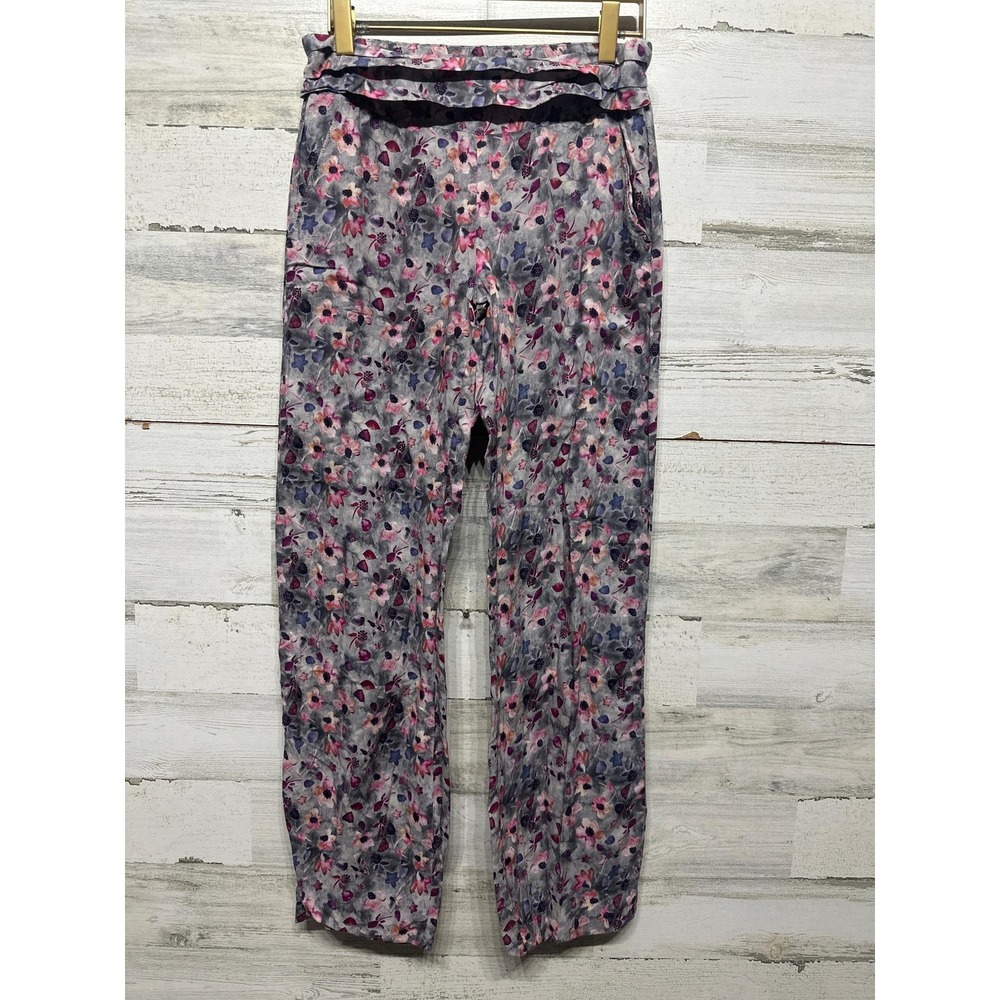 Wheat Trousers Girls 12 Grey Floral‎ Ruffle Waist Viscose Pants NWT
